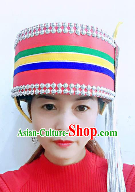 China Bai Nationality Folk Dance Headdress Yunnan Minority Stage Performance Headwear Ethnic Woman Ashima Hat