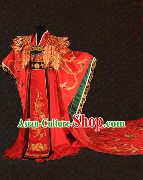 China Wedding Female Attire Ancient Empress Red Hanfu Dress Han Dynasty Queen Embroidered Garment Costumes