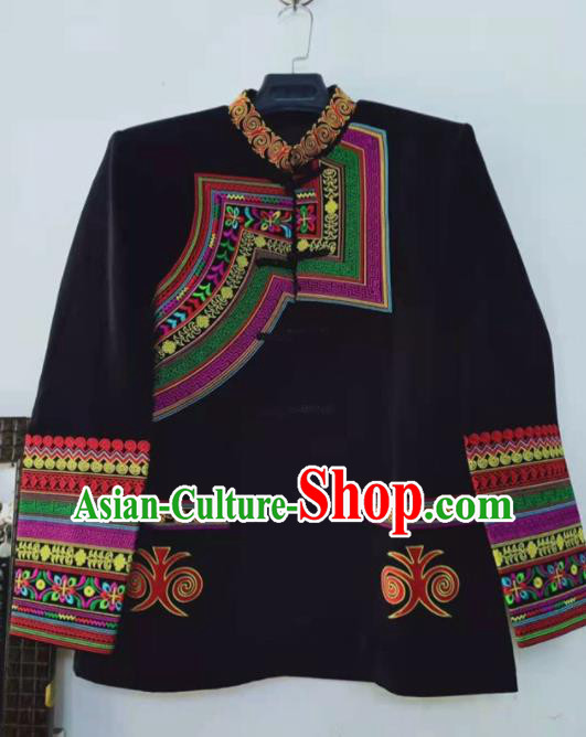 China Sichuan Nationality Dance Embroidered Black Jacket Ethnic Costume Yi Minority Male Outer Garment