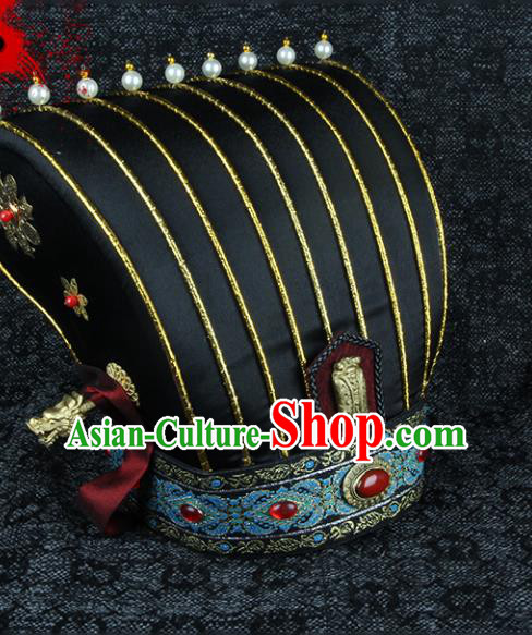 Chinese Traditional Drama Imperial Guard Headwear Ming Dynasty Scholar Hat Ancient Official Headdress