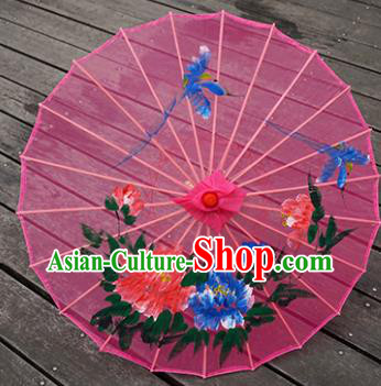 Chinese Handmade Rosy Silk Umbrella Traditional Hanfu Prop Bumbershoot Painting Peony Umbrella Classical Dance Umbrellas