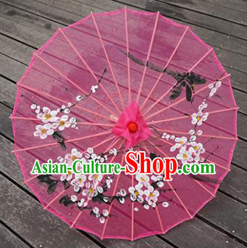 Chinese Classical Umbrellas Rosy Silk Umbrella Traditional Hanfu Bumbershoot Dance Prop Hand Painting Plum Blossom Umbrella