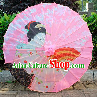Japanese Beautiful Women Umbrella Classical Umbrella Geisha Printing Pink Silk Umbrella Traditional Festival Umbrellas