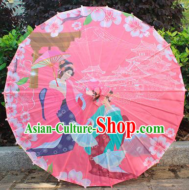 Japanese Beautiful Women Umbrella Classical Geisha Umbrella Printing Pink Silk Umbrella Traditional Festival Umbrellas