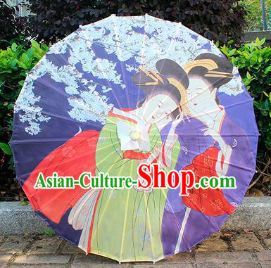 Japanese Traditional Festival Umbrellas Beautiful Women Umbrella Classical Geisha Umbrella Printing Blue Silk Umbrella