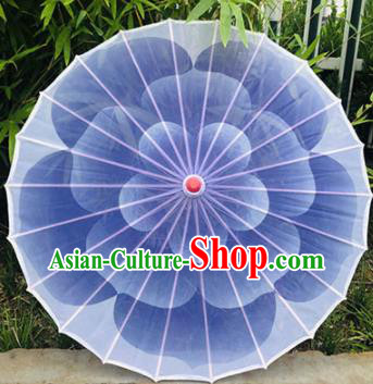 Chinese Blue Jasmine Flower Umbrellas Stage Performance Umbrella Traditional Silk Bumbershoot Classical Dance Umbrella Opening Dance Umbrella