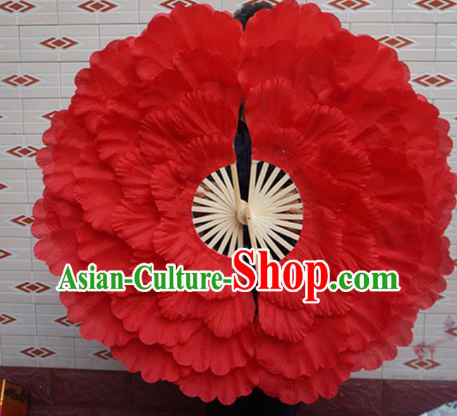 Chinese Opening Dance Fan Peony Dance Double Sides Fans Folk Dance Fan Yangko Dance Red Silk Fan