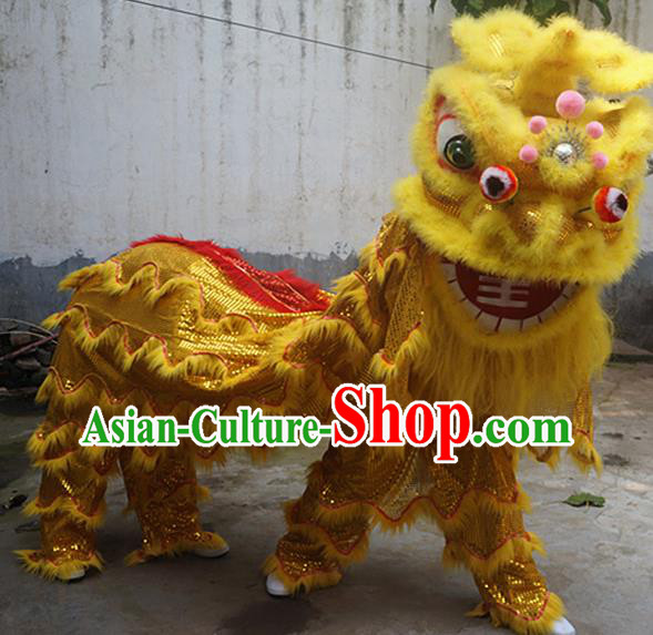Chinese Folk Dance Yellow Fur Accessories Lion Dance Smile Head New Year Performance Props Lion Dancing Competition Set