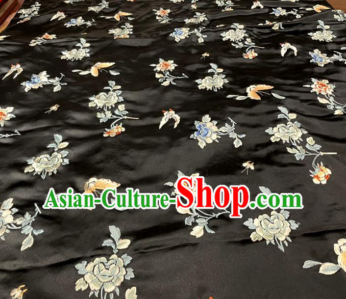 Chinese Classical Butterfly Pattern Fabric Traditional Qipao Dress Black Satin Tang Suit Silk Drapery