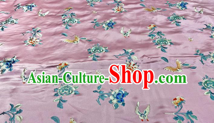 Chinese Qipao Dress Cloth Material Traditional Pink Satin Tang Suit Silk Drapery Classical Butterfly Flowers Pattern Fabric