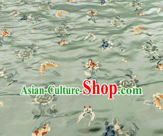 Chinese Classical Butterfly Flowers Pattern Light Green Silk Traditional Cheongsam Cloth Material Satin Fabric Tang Suit Drapery