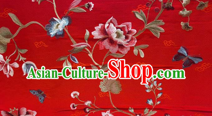 China Wedding Dress Satin Cloth Tang Suit Damask Fabric Traditional Embroidered Peony Silk Drapery Classical Cheongsam Red Brocade Material