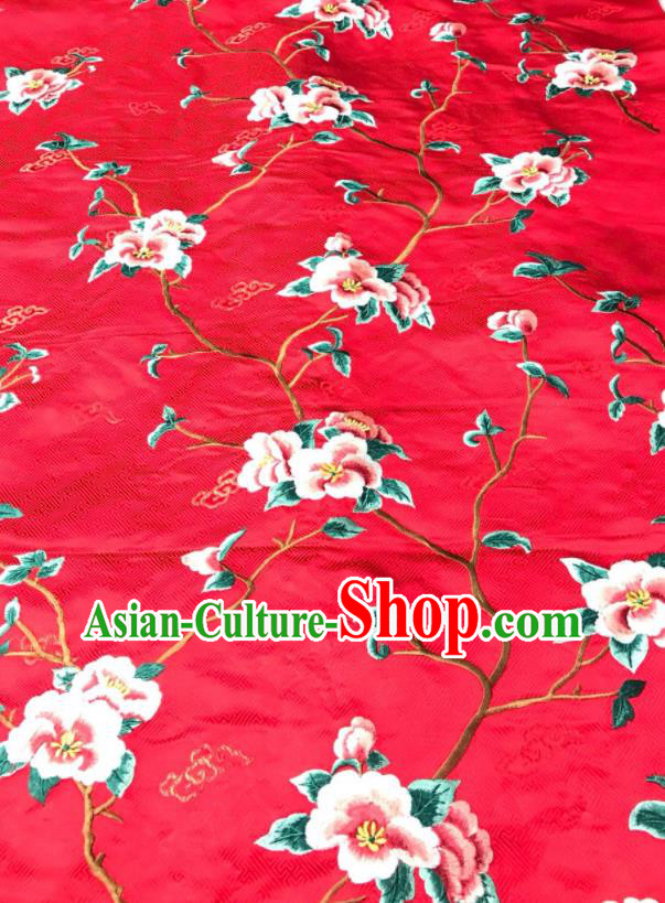 China Traditional Silk Fabric Embroidered Peach Blossom Satin Material Court Red Brocade Drapery Classical Cheongsam Damask Cloth