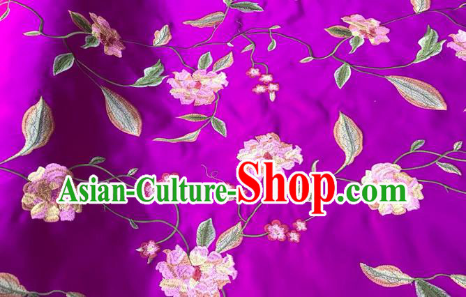 China Tang Suit Damask Cloth Traditional Embroidered Peony Silk Fabric Classical Purple Satin Material Court Brocade Drapery