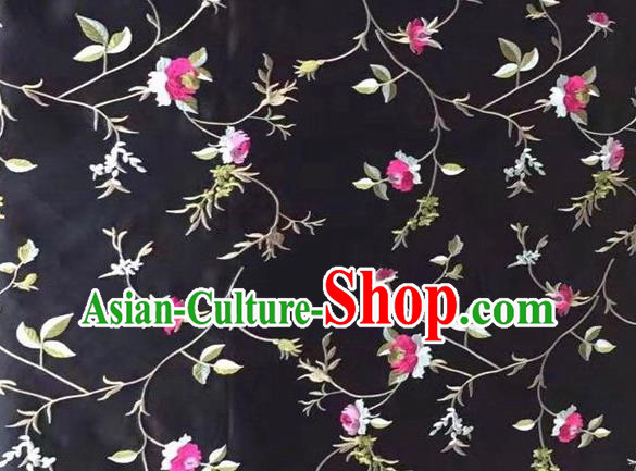 China Black Brocade Material Mongolian Robe Drapery Classical Little Peony Pattern Silk Fabric Traditional Tang Suit Damask Cloth