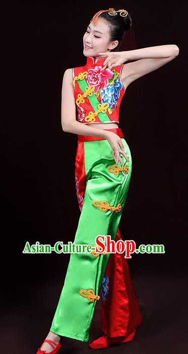 Chinese Folk Dance Satin Uniforms Traditional Waist Drum Dance Garment Costumes Yangko Performance Clothing Fan Dance Apparels