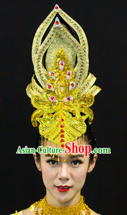 Chinese Flying Goddess Stage Performance Headpieces Classical Dance Hair Accessories Thousands Hands Guanyin Dance Golden Hair Crown