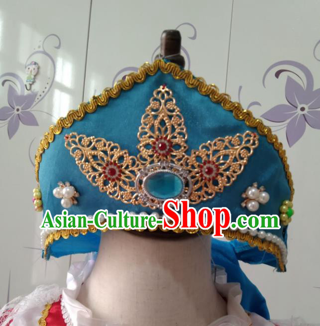 Custom Modern Dance Hair Accessories Russian Traditional Dance Blue Hat Headdress Russia Dance Hair Crown
