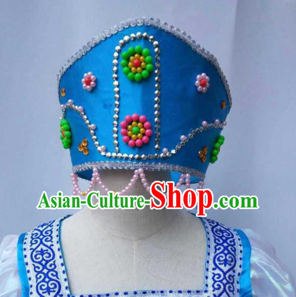 Custom Traditional Dance Hair Accessories Russian Handmade Blue Beads Hat Headdress Russia Court Maid Hair Crown
