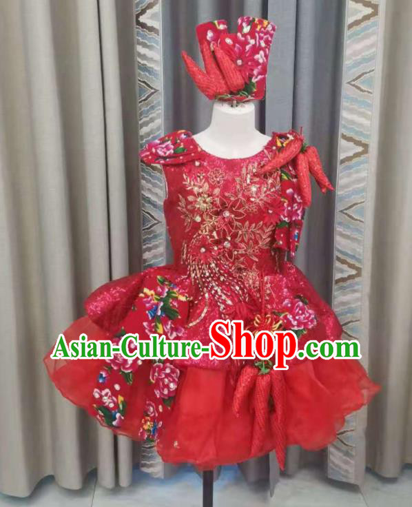 Professional Children Performance Costume Modern Dance Red Dress Girl Chorus Garment