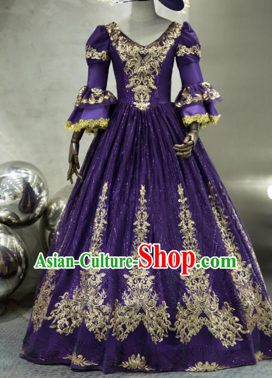 Top England Court Princess Formal Attire European Drama Performance Clothing Western Renaissance Style Purple Full Dress Christmas Garment Costume