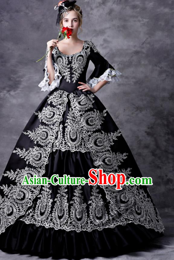 Top European Drama Clothing Western Court Black Full Dress Renaissance Style Garment Costume Baroque Princess Formal Attire