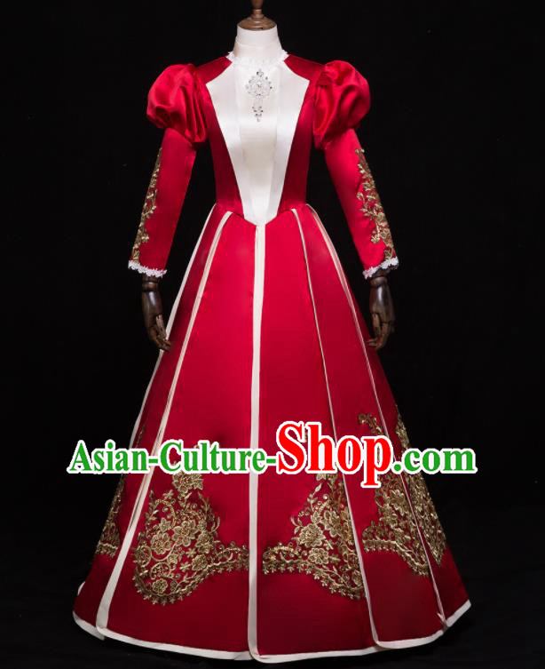 Top French Princess Formal Attire European Court Clothing Western Dance Wine Red Full Dress Renaissance Style Garment Costume