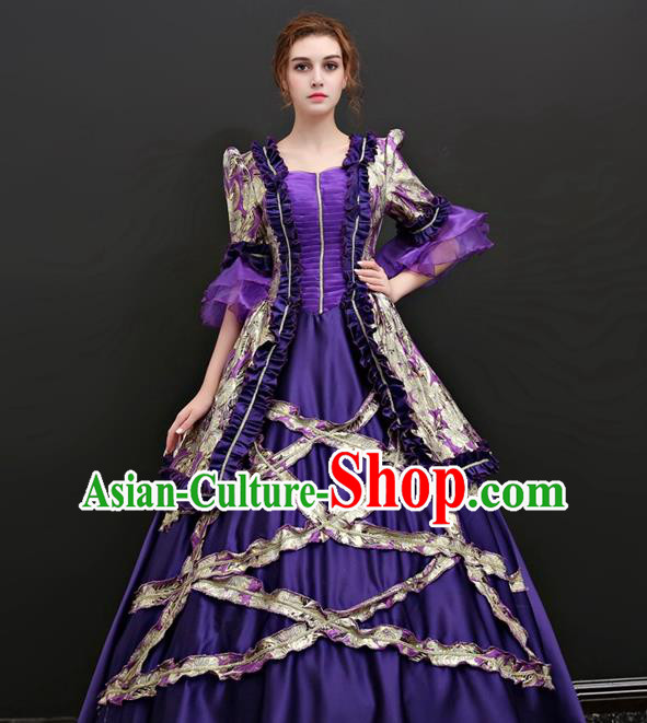 Top Renaissance Style Garment Costume French Princess Formal Attire European Court Clothing Western Dance Purple Full Dress