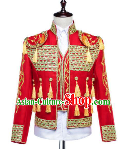 Custom Western Court Male Red Jacket European Prince Garment Costume Spanish Fighting Bull Clothing Annual Meeting Performance Suit