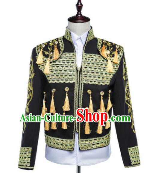 Custom Annual Meeting Performance Suit Western Court Male Black Jacket European Prince Garment Costume Spanish Fighting Bull Clothing