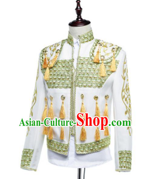 Custom Spanish Fighting Bull Clothing Annual Meeting Performance Suit Western Court Male White Jacket European Prince Garment Costume