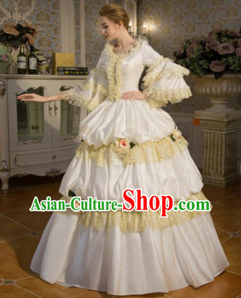Top European Royal Clothing Western Ballroom Dance White Full Dress Renaissance Style Garment Costume French Queen Formal Attire