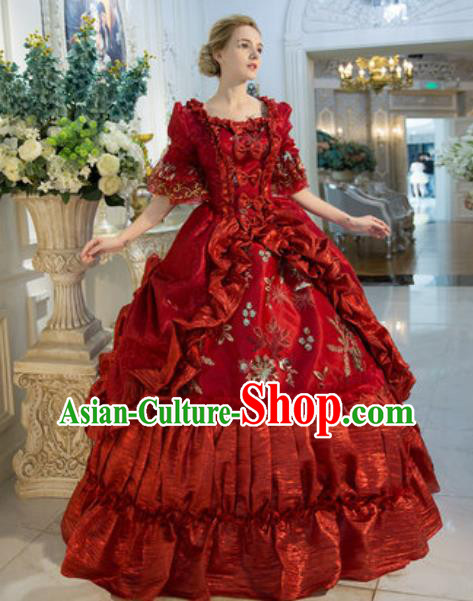 Top Renaissance Style Garment Costume England Queen Formal Attire European Royal Clothing Western Drama Performance Red Full Dress