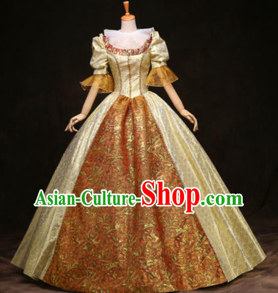 Top England Court Formal Attire European Queen Clothing Western Drama Performance Golden Full Dress Christmas Empress Garment Costume