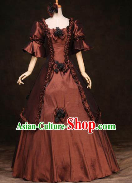 Top Christmas Performance Garment Costume England Noble Lady Formal Attire European Court Clothing Western Drama Brown Full Dress