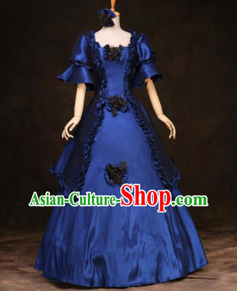 Top Western Drama Blue Full Dress Christmas Performance Garment Costume England Noble Lady Formal Attire European Court Clothing