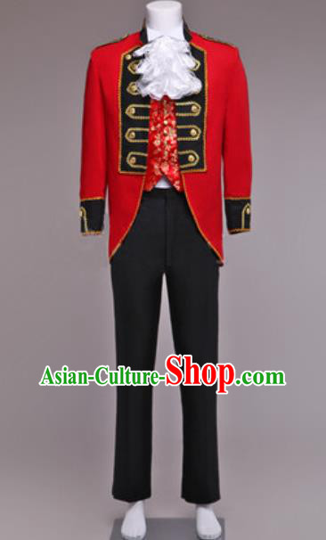Custom Western Male Red Jacket European Prince Garment Costume England Court Clothing Annual Meeting Performance Suits