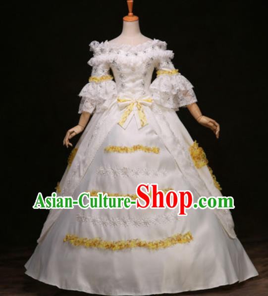 Top Christmas Princess Garment Costume England Royal Formal Attire European Queen Lace Clothing Western Drama Performance White Full Dress