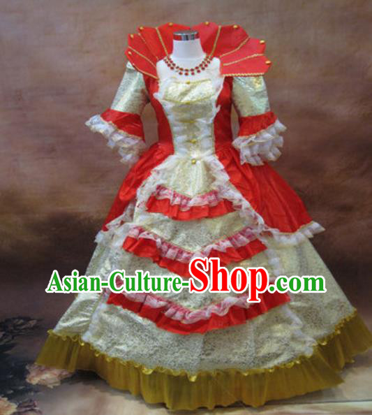 Top Western Queen Red Full Dress Christmas Princess Garment Costume England Royal Formal Attire European Drama Performance Clothing