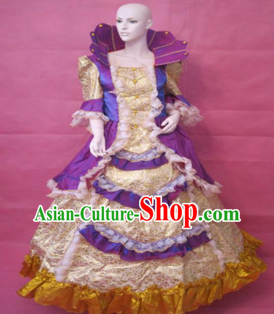 Top European Drama Stage Clothing England Queen Purple Full Dress Western Renaissance Style Garment Costume Christmas Formal Attire