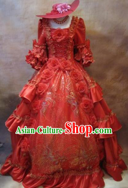 Top England Queen Red Full Dress Western Renaissance Style Garment Costume Christmas Ballroom Dance Formal Attire European Drama Clothing