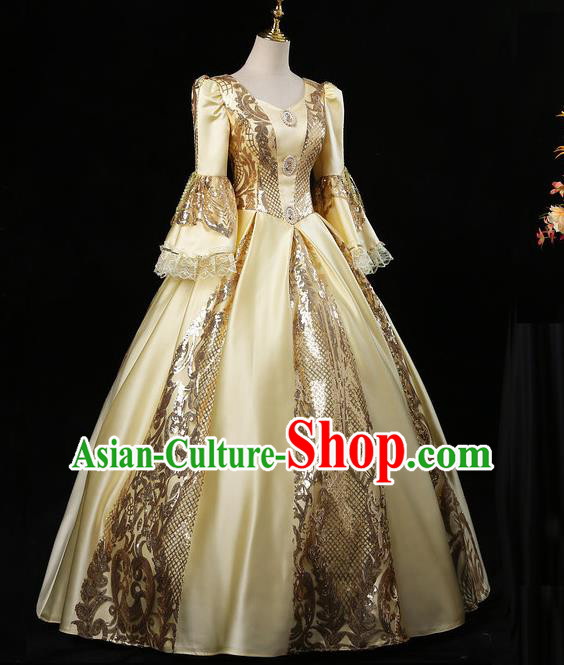 Top Western Court Garment Costume Ballroom Dance Formal Attire European Noble Woman Clothing England Royal Queen Yellow Full Dress