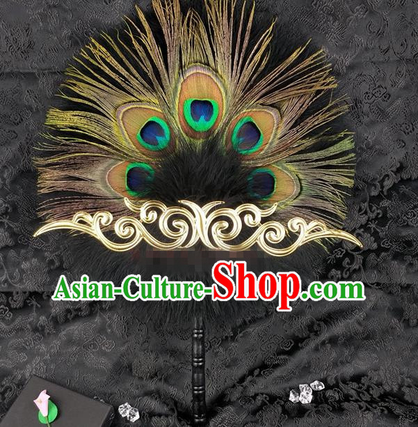 Chinese Classical Dance Fan Swordsman Peacock Feather Fan Traditional Hanfu Palace Fan Handmade Circular Fans