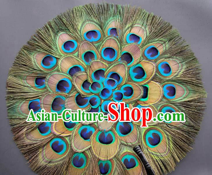 Chinese Handmade Circular Fans Classical Dance Fan Ancient Swordsman Peacock Feather Fan Traditional Hanfu Palace Fan