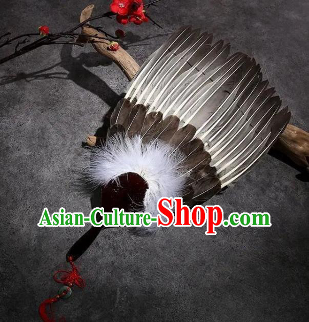 Chinese Traditional Hanfu Fan Handmade Palm Leaf Fans Classical Kong Ming Fan Ancient Military Counsellor Feather Fan