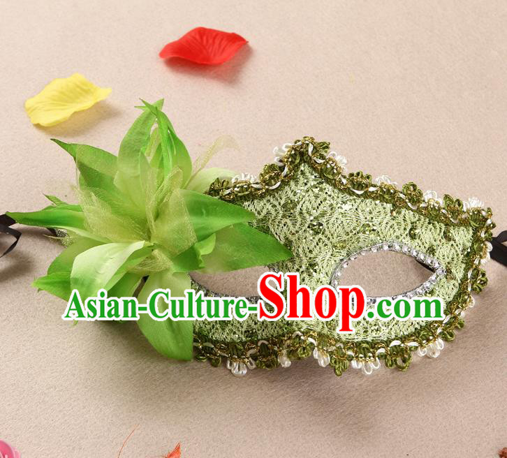Handmade Masquerade Party Headgear Catwalks Green Lace Mask Halloween Stage Show Face Accessories Cosplay Angel Flower Face Mask