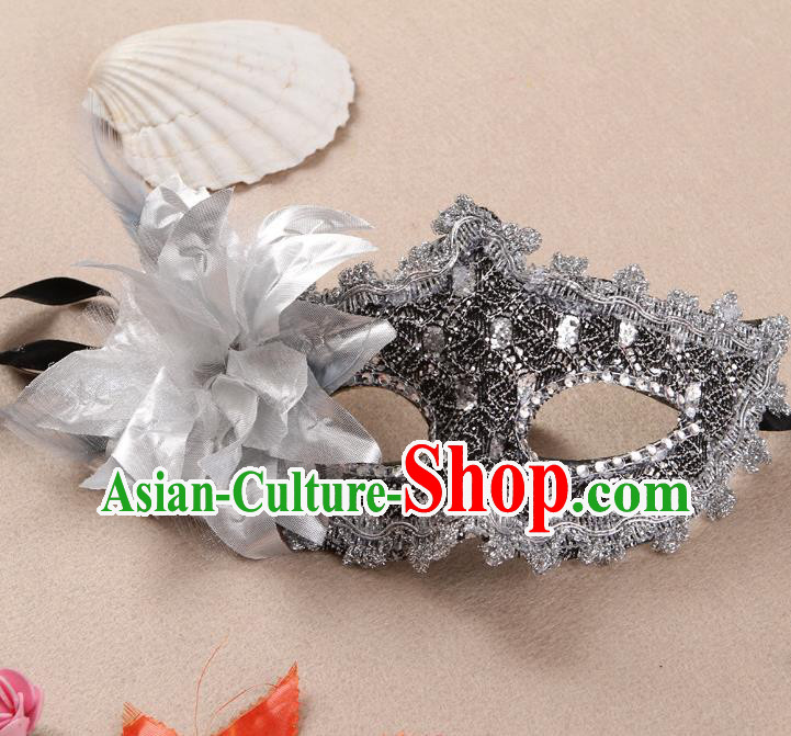 Handmade Cosplay Angel Flower Face Mask Masquerade Party Headgear Catwalks Argent Lace Mask Halloween Stage Show Face Accessories