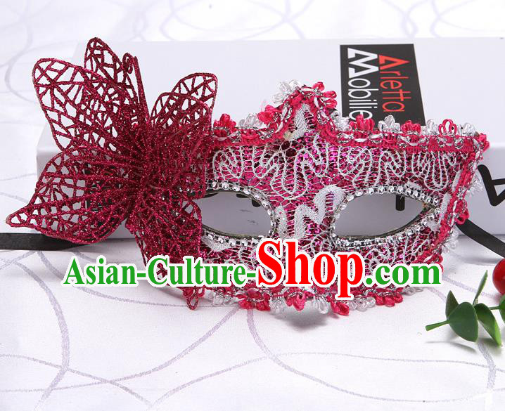 Handmade Stage Show Face Mask Halloween Cosplay Fancy Ball Accessories Catwalks Rosy Butterfly Mask Masquerade Lace Headwear
