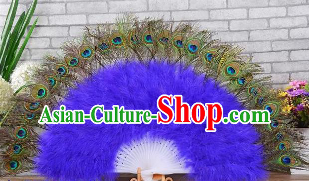 Top Samba Dance Peacock Feathers Fan Spanish Dance Folding Fan Stage Performance Fan Handmade Violet Villus Fan