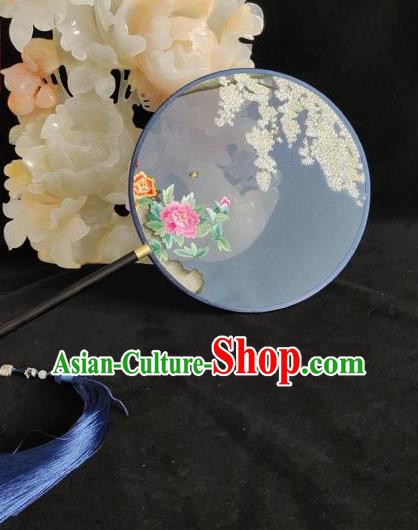 China Hand Embroidered Peony Fan Traditional Hanfu Dance Fan Handmade Double Sides Palace Fan Suzhou Embroidery Silk Fan